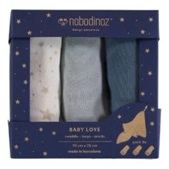 Flash Sale 😀 Wholesale 😍 Baby Love Cotton Swaddles - Set of 3 Midnight blue Nobodinoz Design Baby 🥰 🔔