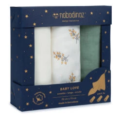 Buy 🌟 Deals 👏 Babylove Organic Cotton Double Muslin Swaddling Cloths - Set of 3 Cream Nobodinoz Design Baby ❤️ 🎉
