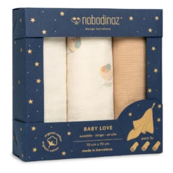 Brand new 😍 Flash Sale ⌛ Babylove Organic Double Cotton Muslin Swaddling Cloths - Set de 3 Cream Nobodinoz Design Baby 🌟 🛒