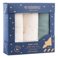 Best Pirce 😍 Buy 💯 Babylove Swaddles in Organic Cotton Muslin - Set of 3 Green Nobodinoz Design Baby 🥰 🤩