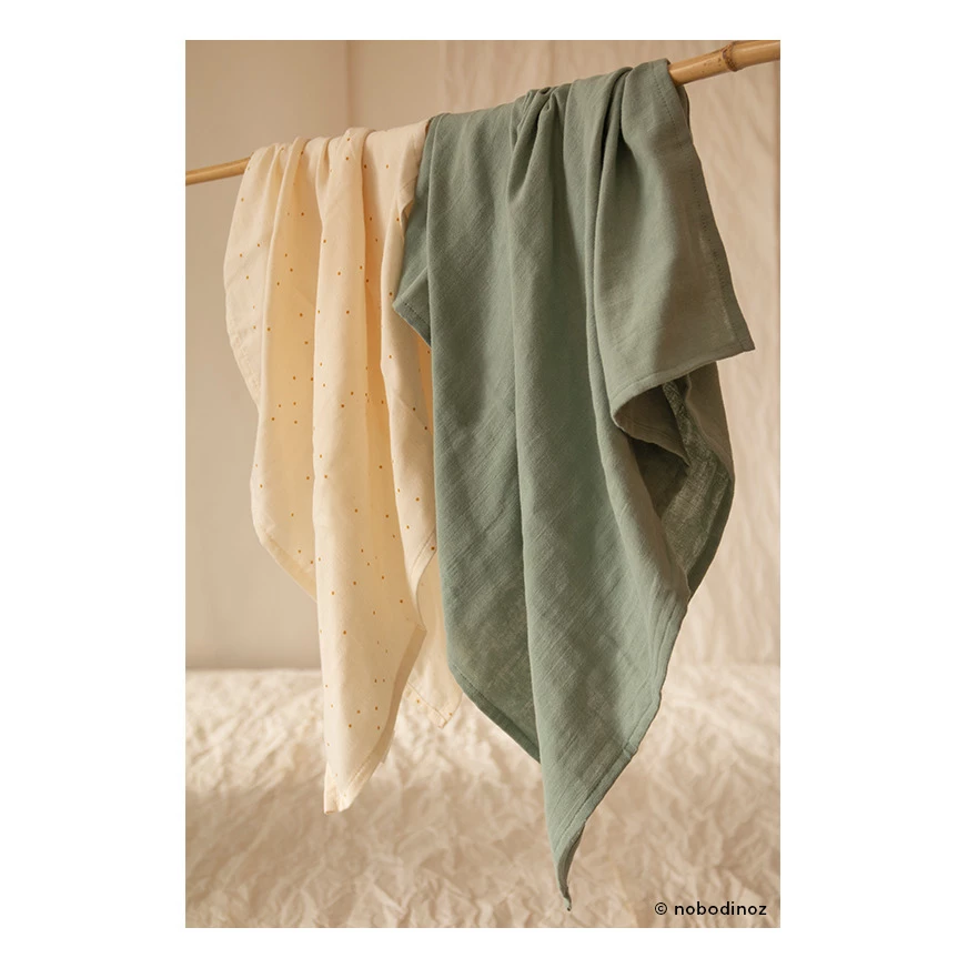 Best Pirce π Buy π― Babylove Swaddles in Organic Cotton Muslin - Set of 3 Green Nobodinoz Design Baby π₯° π€© - Image 4