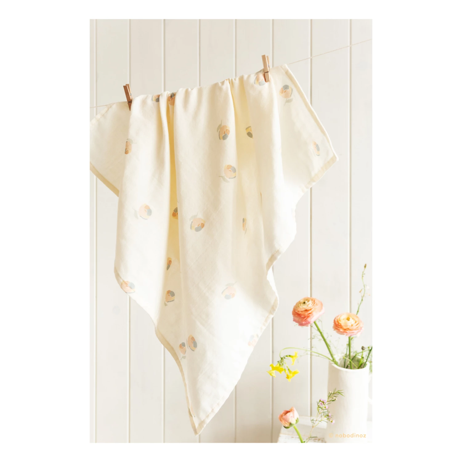 Budget 𧨠Wholesale π₯° Butterfly Double Cotton Muslin Swaddling Cloth 100 x 120cm Cream Nobodinoz Design Baby π β€οΈ - Image 2