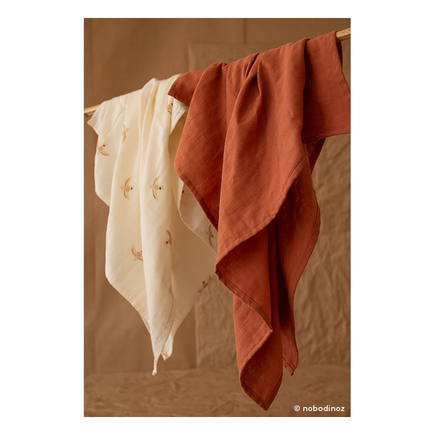 Best deal π New π Butterfly Swaddles in Organic Cotton Muslin - Set of 2 Brown Nobodinoz Design Baby β€οΈ π - Image 2