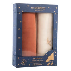 Best deal 😍 New 👍 Butterfly Swaddles in Organic Cotton Muslin - Set of 2 Brown Nobodinoz Design Baby ❤️ 🛒