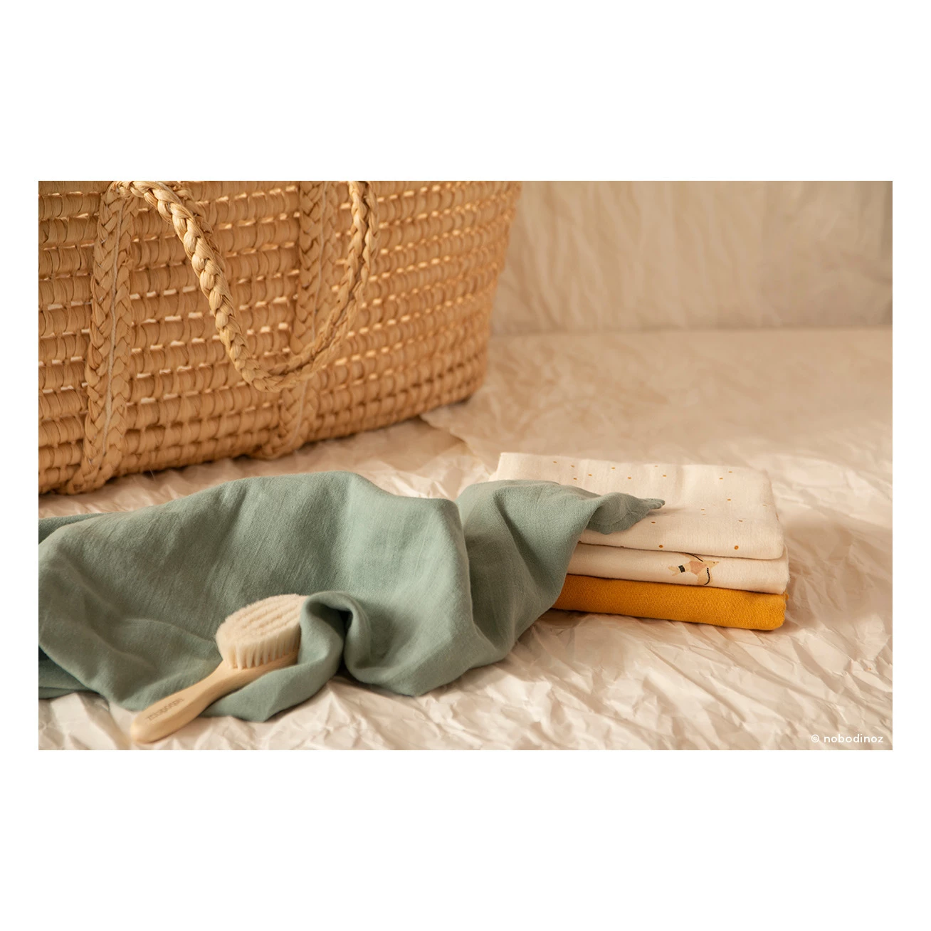 Hot Sale π₯° Best deal π Butterfly Swaddles in Organic Cotton Muslin - Set of 2 Green Nobodinoz Design Baby π π₯° - Image 4