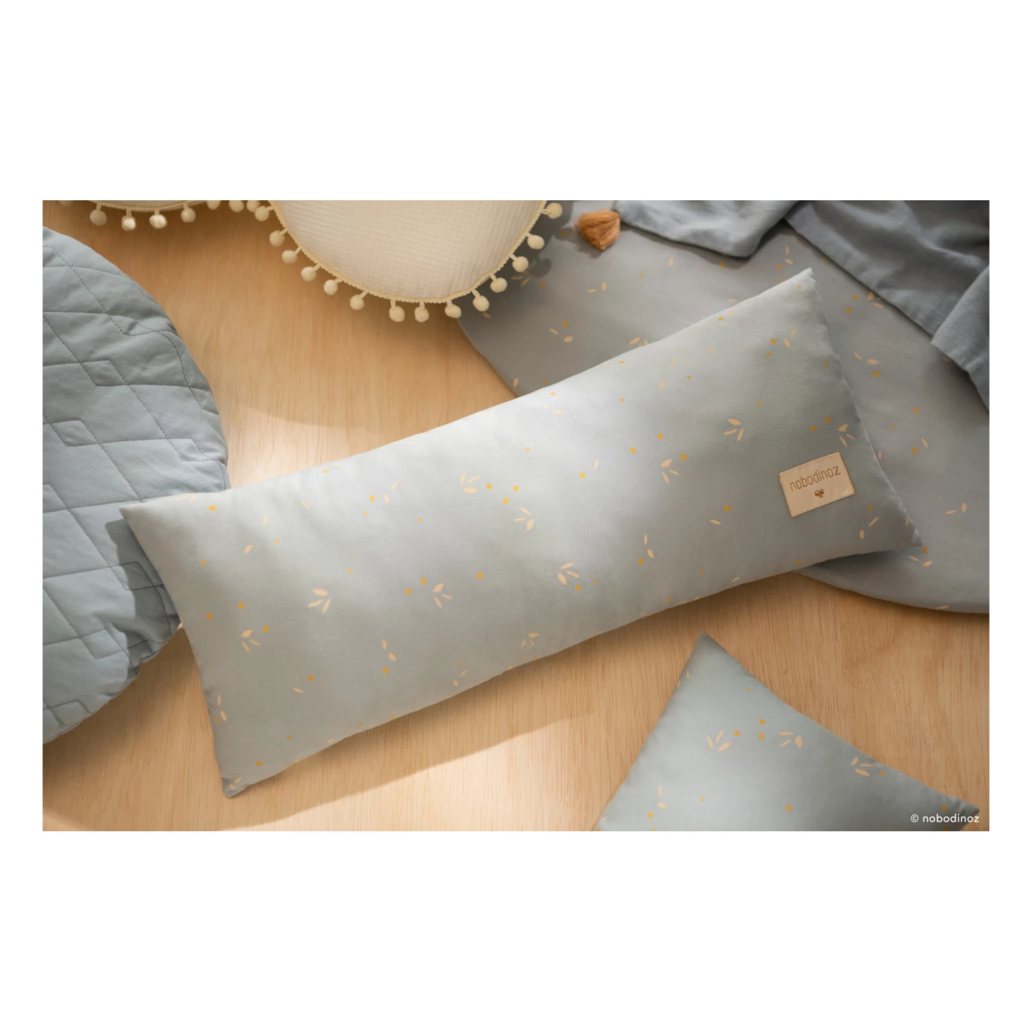 Cheapest π― Outlet π Hardy Willow Organic Cotton Cushion 22 x 52cm Pale blue Nobodinoz Design Baby π π - Image 2