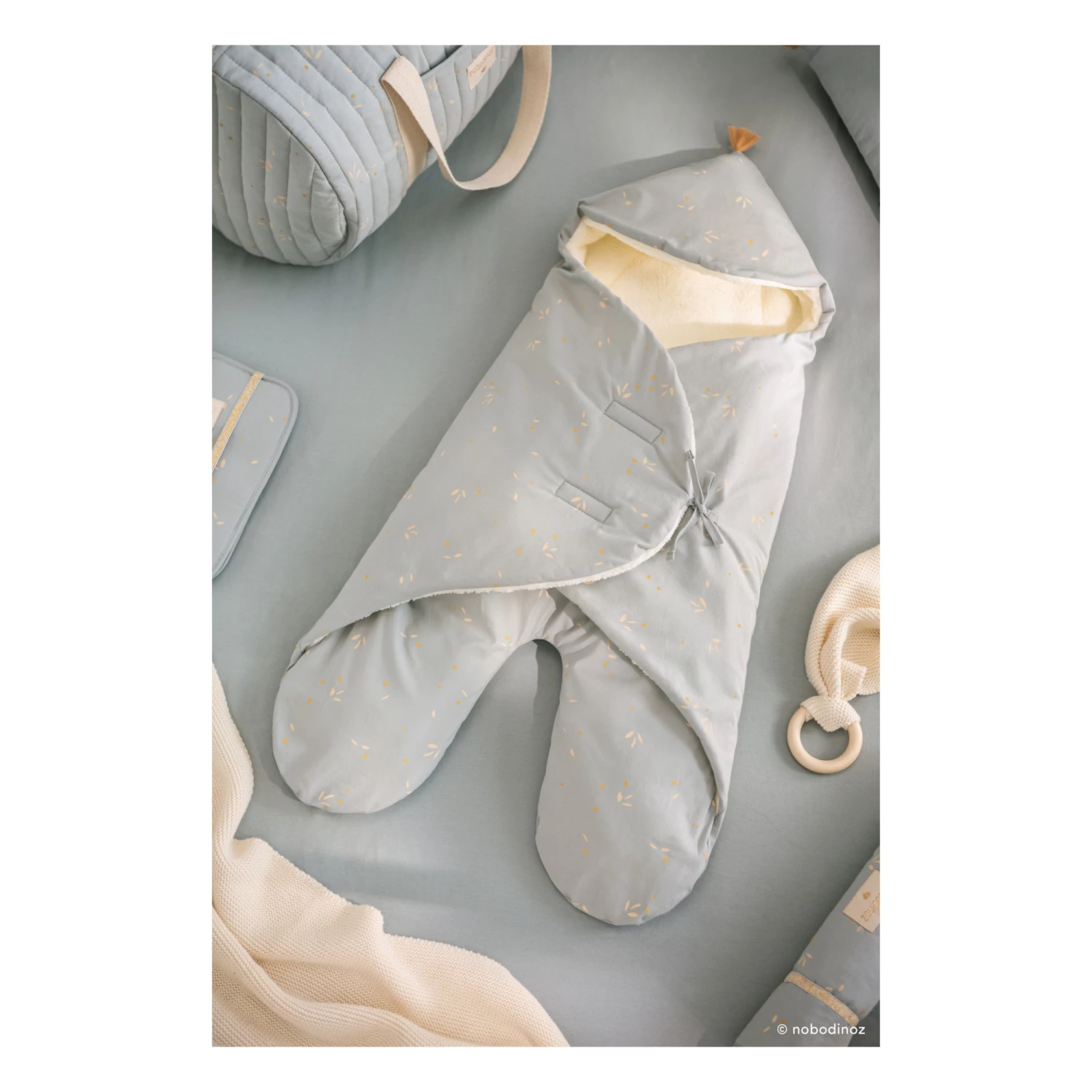 Wholesale π Wholesale π Kiss Me Organic Cotton, Polar Fleece-Lined Footmuff Pale blue Nobodinoz Design Baby π π€© - Image 3