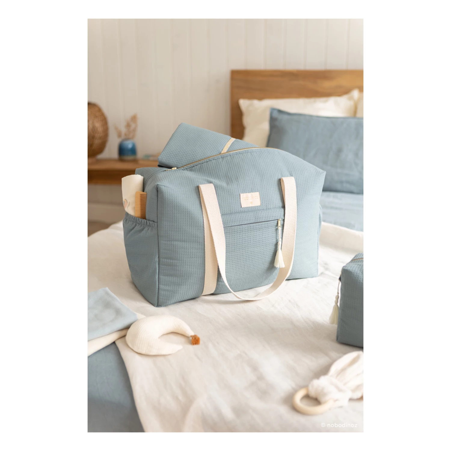 Cheap 𧨠Brand new π― Opéra Organic Cotton Maternity Bag Blue Nobodinoz Design Baby π βοΈ - Image 3