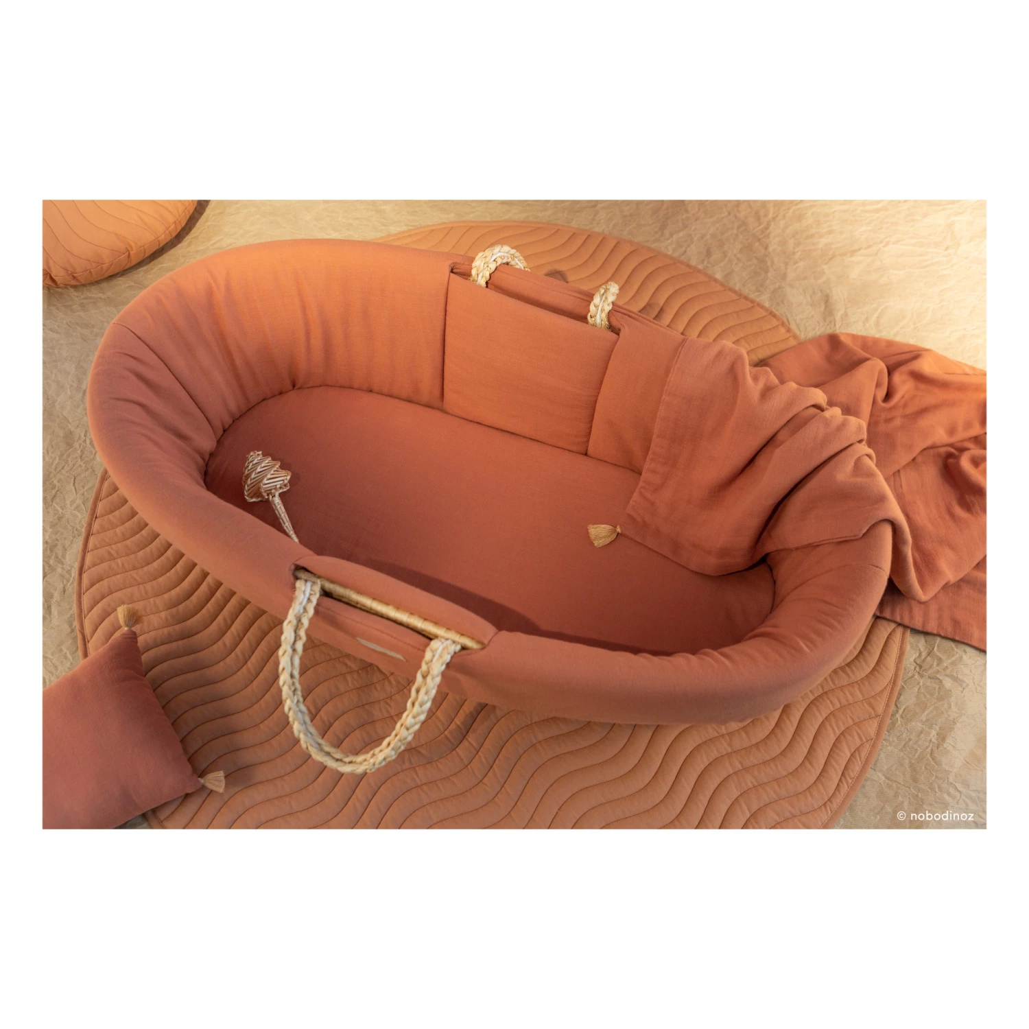 Budget π€© Buy π Organic Cotton Fitted Sheet for Melody Moses Basket Terracotta Nobodinoz Design Baby β π€© - Image 2