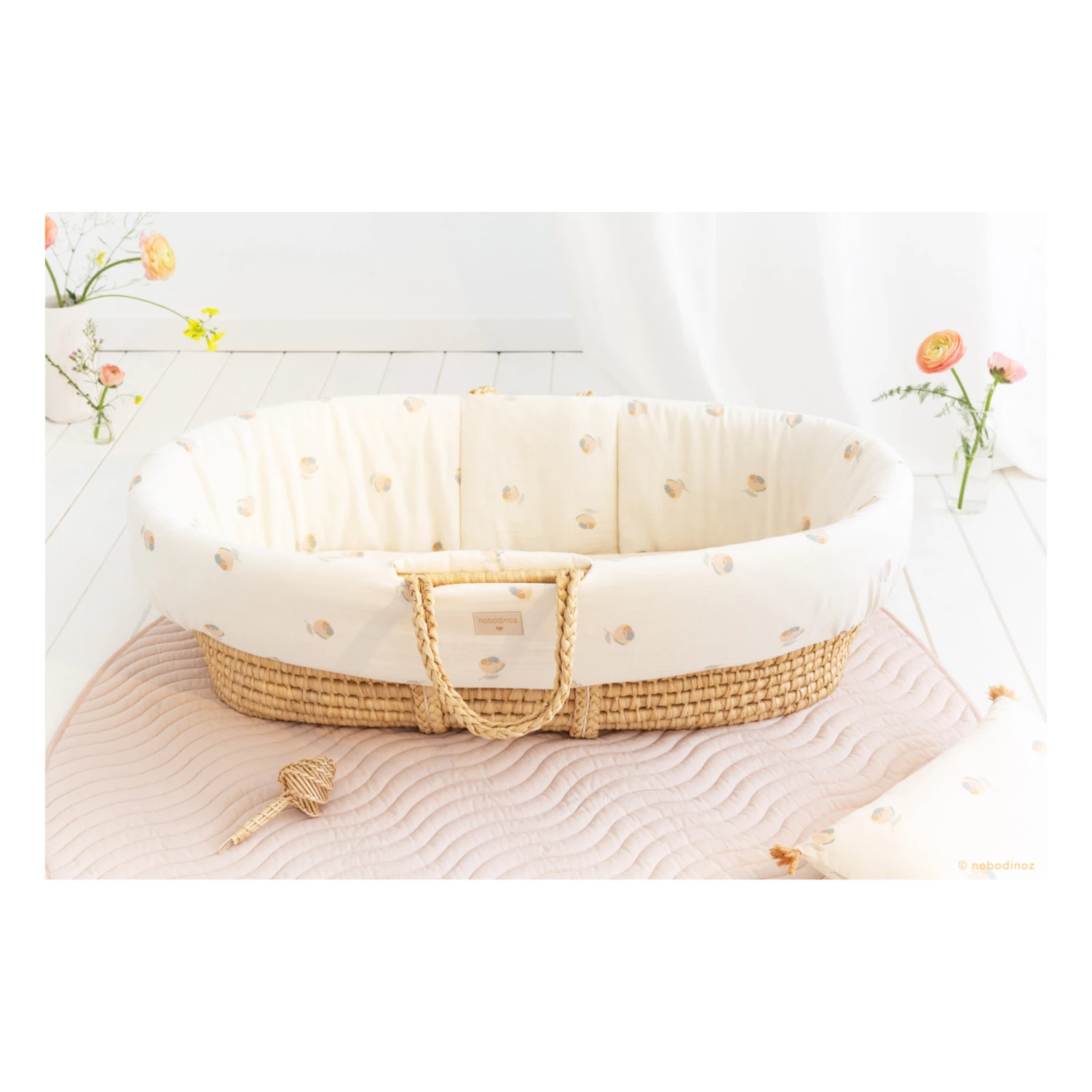 Cheapest π Discount β Organic Cotton Quilted Linen for Moses Basket Cream Nobodinoz Design Baby π π - Image 2