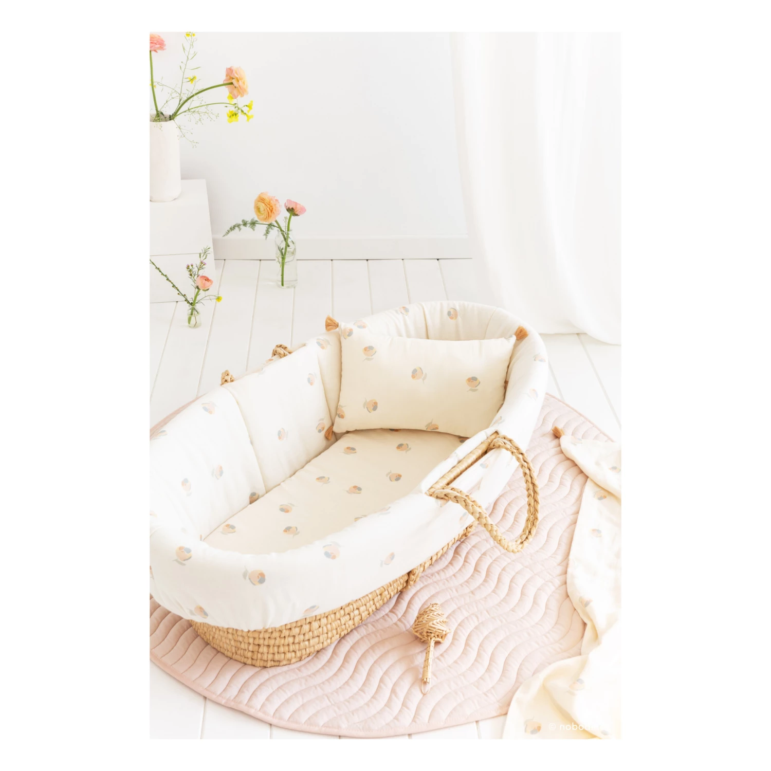 Cheapest π Discount β Organic Cotton Quilted Linen for Moses Basket Cream Nobodinoz Design Baby π π - Image 3