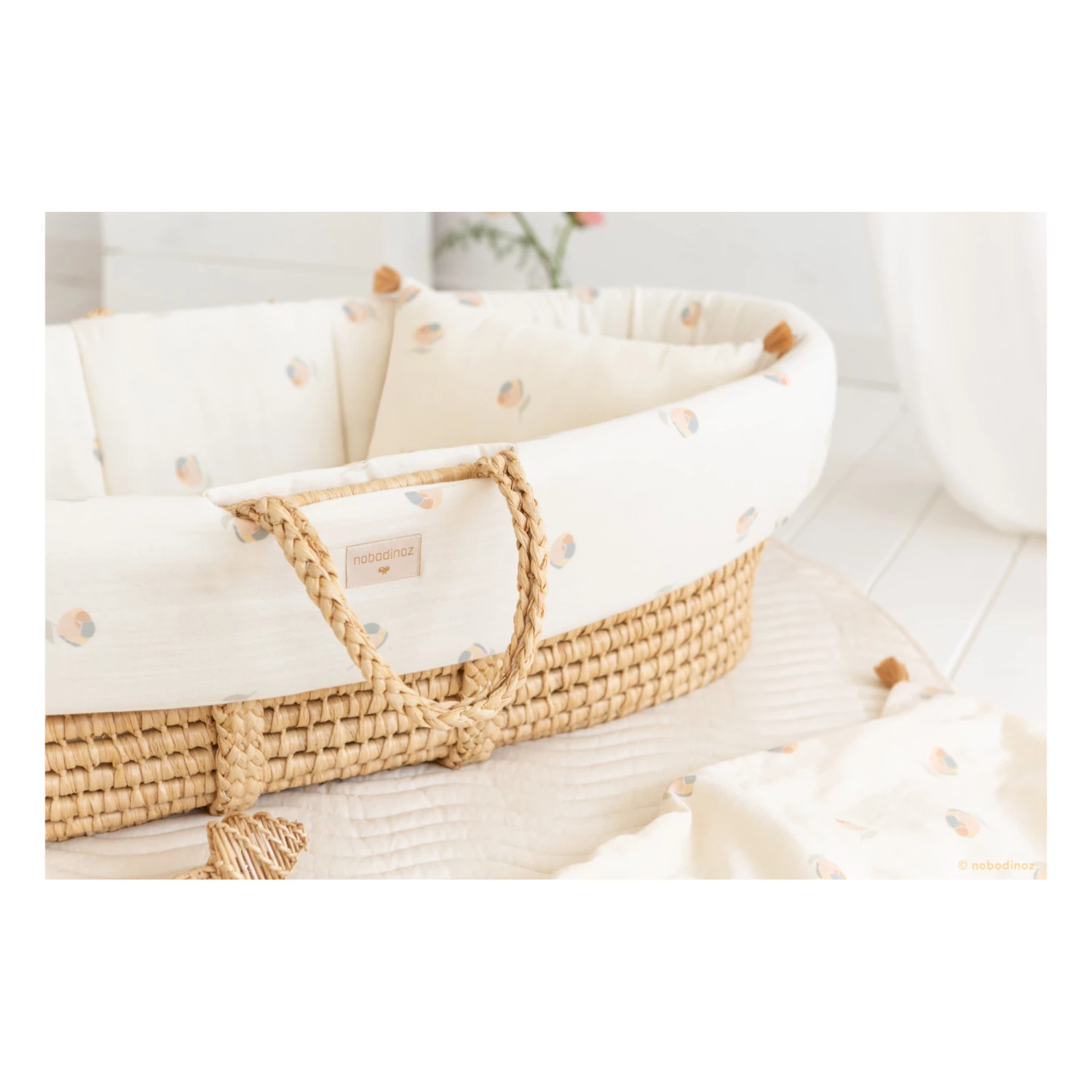 Cheapest π Discount β Organic Cotton Quilted Linen for Moses Basket Cream Nobodinoz Design Baby π π - Image 4