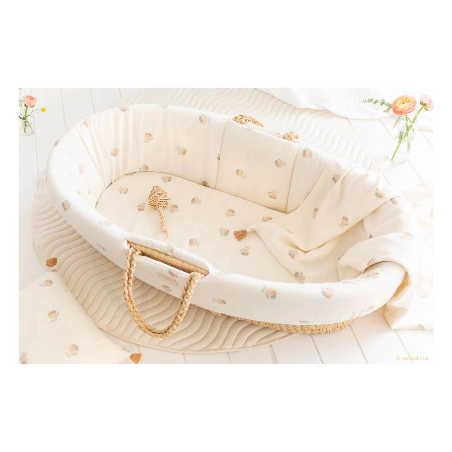 Cheapest π Discount β Organic Cotton Quilted Linen for Moses Basket Cream Nobodinoz Design Baby π π - Image 6
