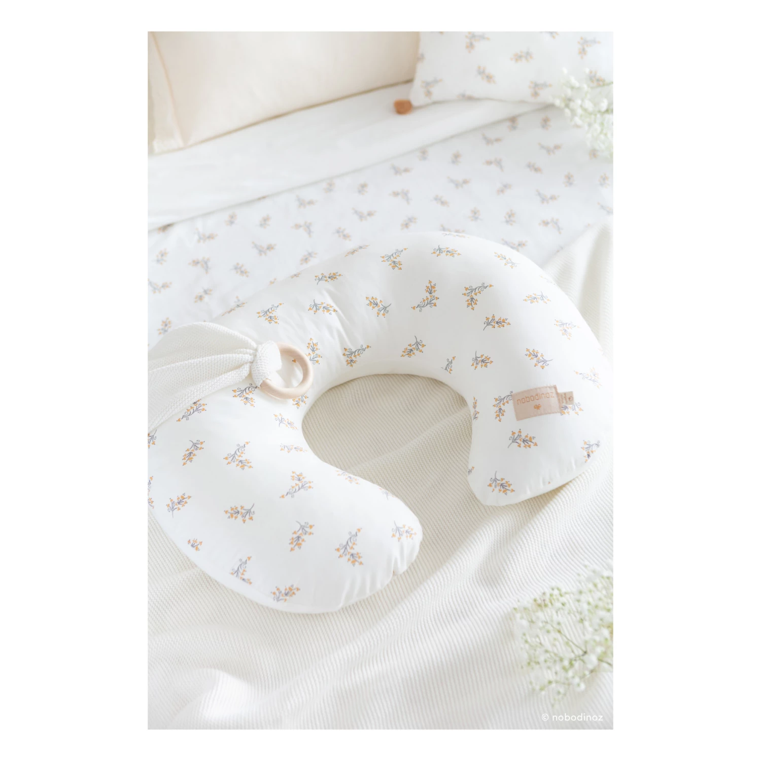 Cheap 𧨠Best Pirce β¨ Sunrise Flore Organic Cotton Breastfeeding Cushion Cream Nobodinoz Design Baby π π - Image 2